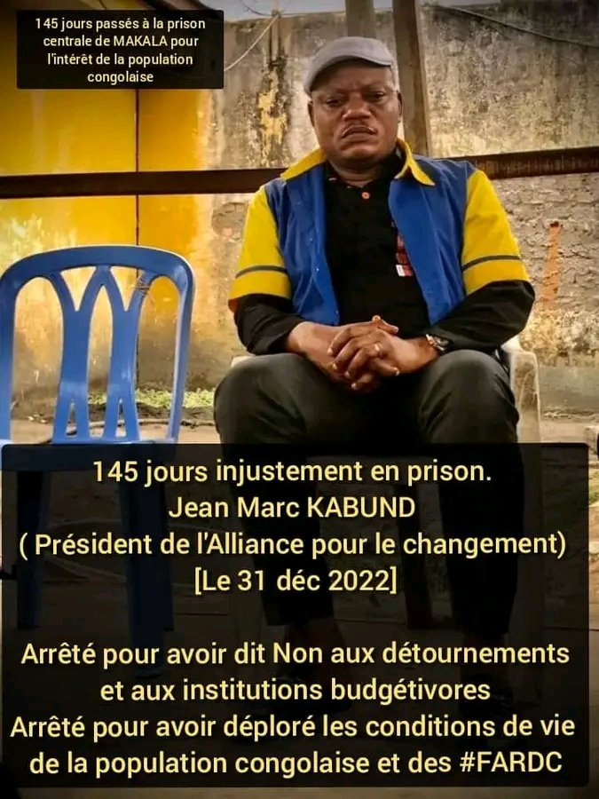YvesBuya1's tweet photo. #RDC @kabund_jmkkrock- totalise 145 jours à la prison centrale de #Makala pour ses positions anti-pouvoir dénonçant les détournements à ciel ouvert... @fatshi13_ , @DeniseNyakeru https://t.co/Qgi9AFOCxe
