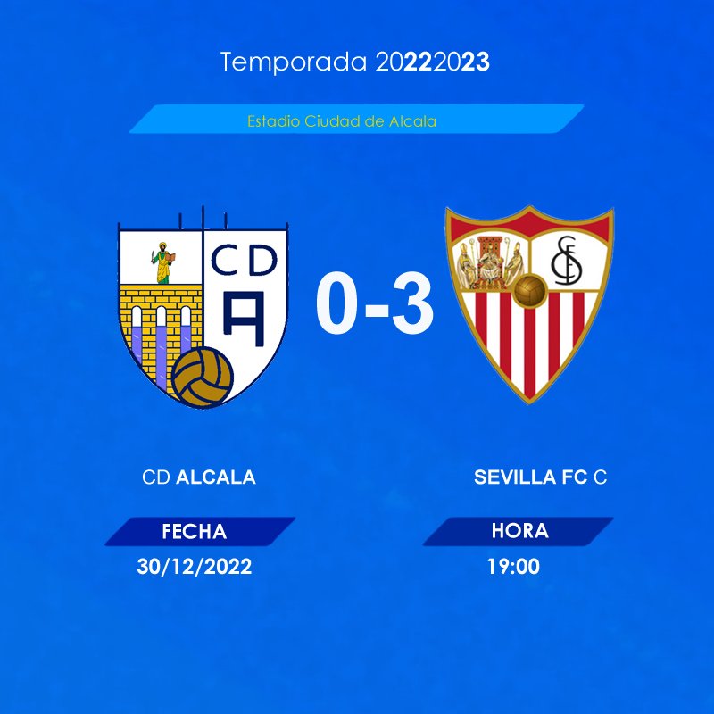CD_Alcala's tweet photo. ⏱ #CDAlcala 0️⃣➖3️⃣ #SevillaFCC
Resultado del último amistoso con el que despedimos 2️⃣0️⃣2️⃣2️⃣
Derrota ante todo un equipazo pero donde los de Carlos Conejero pudieron comenzar ganando el encuentro e igualar despues 🙌⚽️
#Amemos𝙇𝙤𝙉𝙪𝙚𝙨𝙩𝙧𝙤🇸🇻 https://t.co/tZzPiX87lI