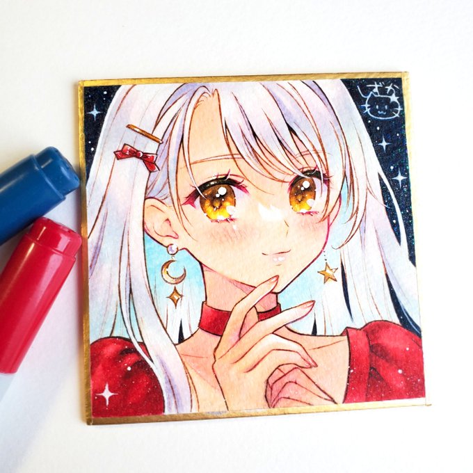 「crescent earrings red bow」 illustration images(Latest)