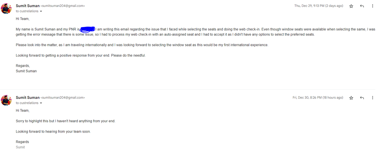 sumitsuman204's tweet photo. Even after dropping two emails, I didn't get a single response @airvistara. The official site claims I will get the response within 24 hrs. 

@cathaypacificIN most of your services on the official site are not working, please work on that #vistara #cathaypacific #notHappyCustomer https://t.co/gUtK9jOhVd