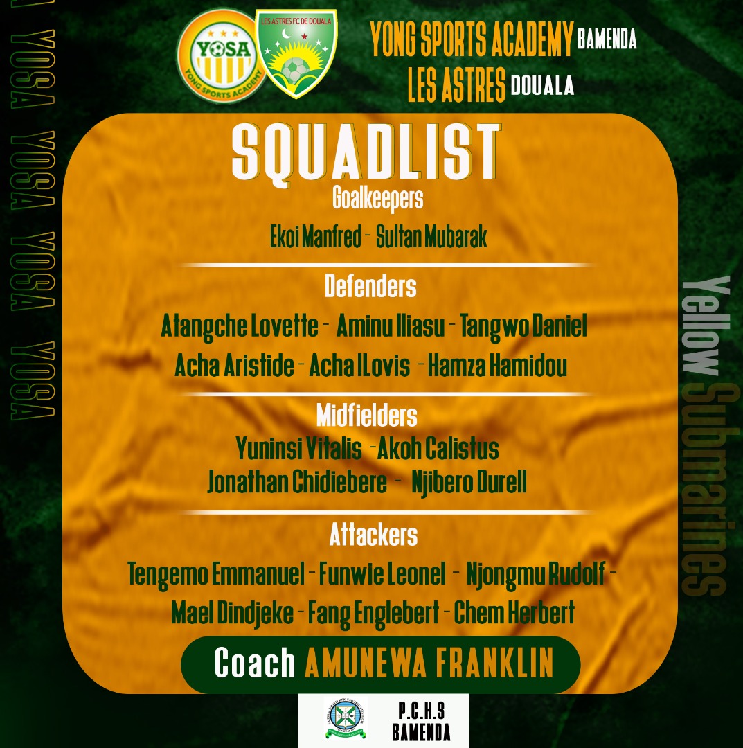 Our Squad list to face Astres this Saturday afternoon in Mbouda