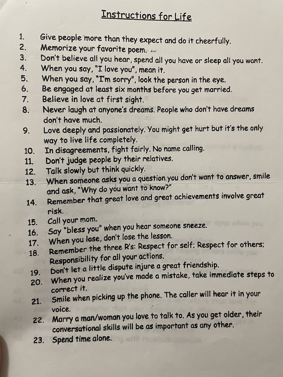 Instructions for life page 1 of 2. I’ve def missed a few of these. Found this after maybe 20 hrs today. #LifeHacks #lifemakeover #Rule