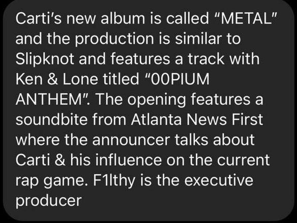 Underground Sound on Twitter: "Info about Playboi Carti’s new album supposedly leaked 👀👇 https