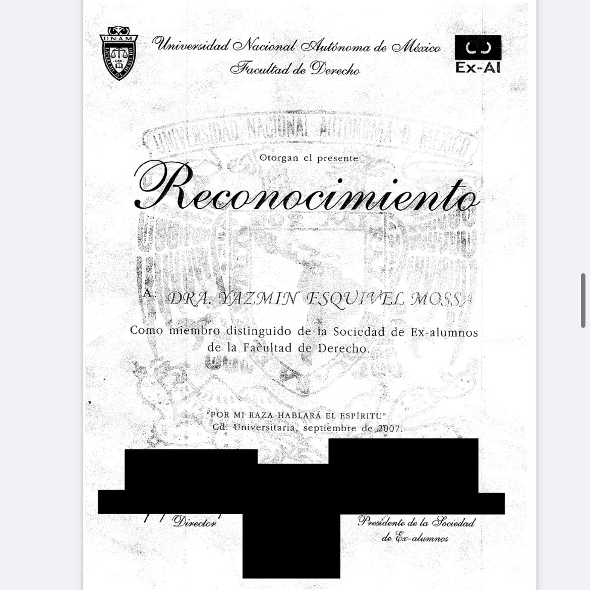 YusebYong's tweet photo. Esperemos que tome la decisión correcta la UNAM y no cometan otro error como en septiembre de 2007 cuando le dieron un reconocimiento a la Dra. Yasmin Esquivel Mossa como miembro distinguido de la sociedad de ex alumnos aunque fue hasta 2009 que obtuvo el Doctorado https://t.co/lmUdC9VPmS
