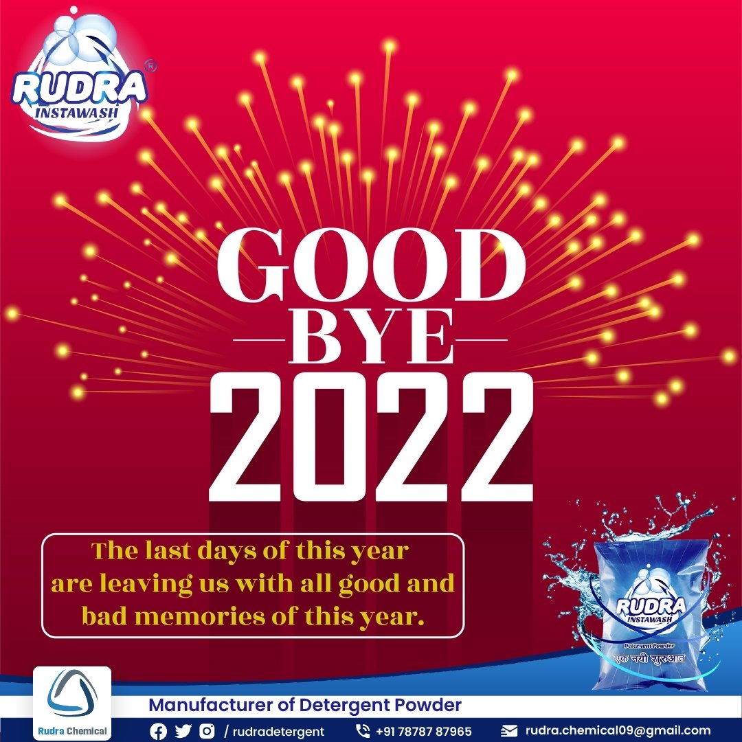 Rudradetergent's tweet photo. Last Day Of This Year Bye Bye 2022. #HappyNewYear2022 #Bye2022 #ByeBye2022 #Welcome2022
रुद्र डिटर्जेंट - हाथों की रक्षा कपड़ो की सुरक्षा.
#GoingVocalForLocal #BeIndianBuyIndian #VocalForLocal #AtmaNirbharBharat
#RudraWashingPowde #RudraInstawash #RudraDetergent #DetergentPowder https://t.co/YCt2j3FxRE