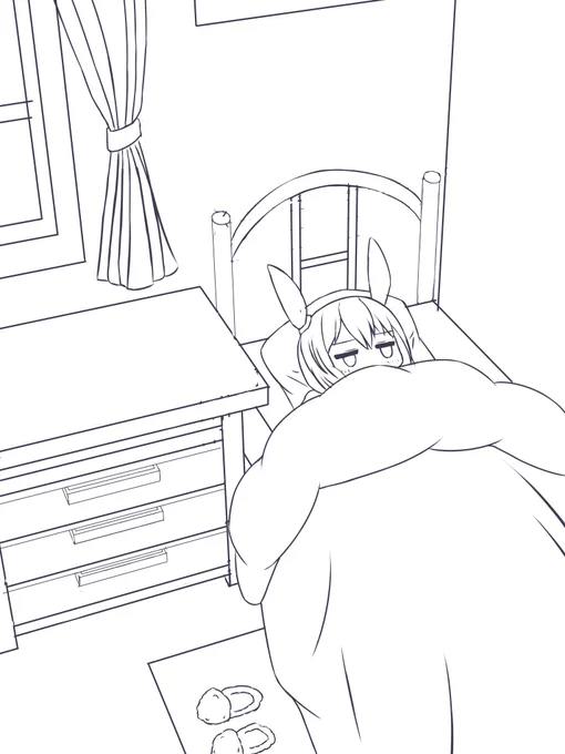 布団から出たくないアヤベさんを描いています 