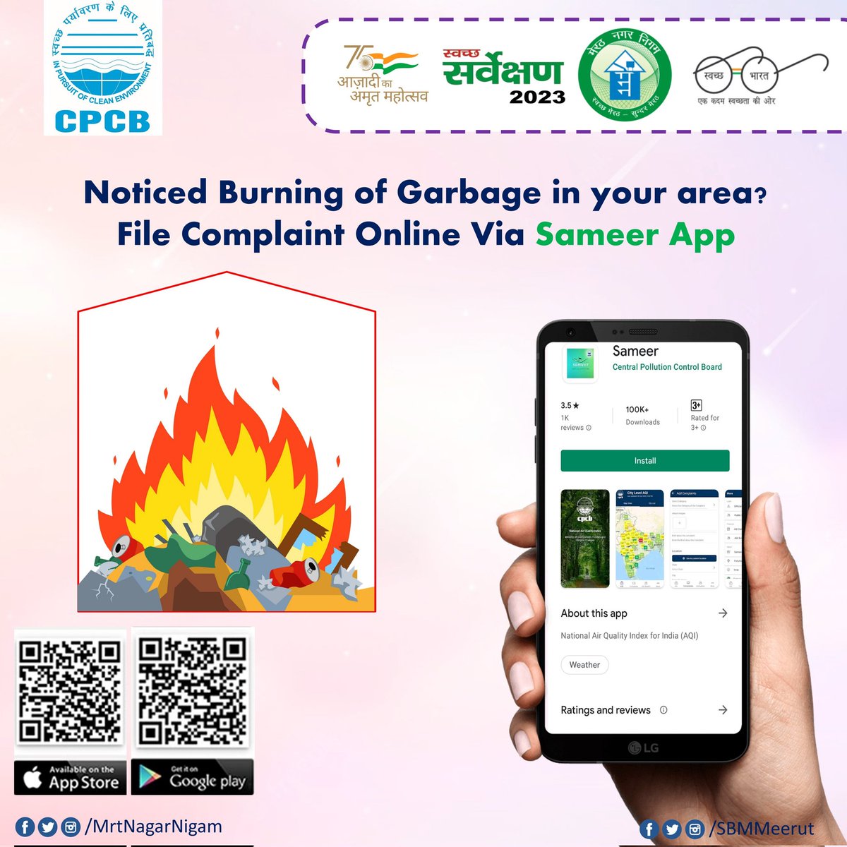 MrtNagarNigam's tweet photo. Noticed Burning of Garbage in your area?
File Complaint Online Via Sameer App
#PollutionFreeMeerut #DownloadSameerNow #GreenCity #PollutionFreeCity
#Sameer
@moefc @CPCB_OFFICIAL
@PIB_India
@mygovindia https://t.co/S2Vo5laGDf