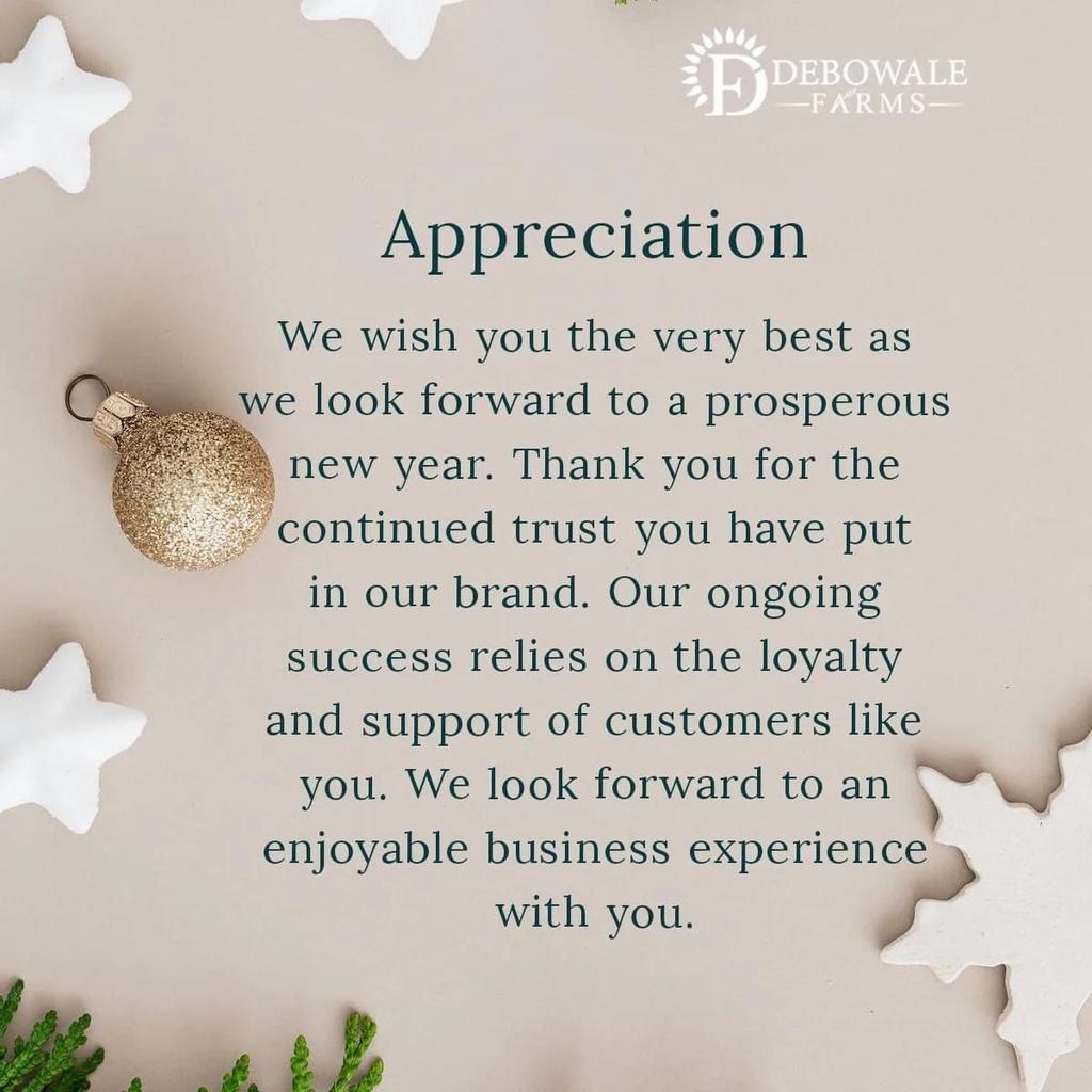 Dear Esteemed customers,

We appreciate you🙏❤️

#screenhouse #bellpepper #womeninagric #vegetables #farmersinnigeria #farmersinogunstate #carrotsfarming #debowalefarms #yam #cucumber #sweetcorn #okra #seedyam #agriculture #farm #december31st #appreciationpost