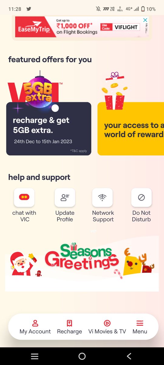 Krishnmohan_G's tweet photo. Thanks for the Fastest network dear
@ViCustomerCare ❣️🙏
Very nice working Amazing offers
Playing free games win prizes
Unlimited 12-6 Lovely 😍😍😍
#Vi12DaysOfChristmas 🎄🎅 https://t.co/KUj5W2KDbV