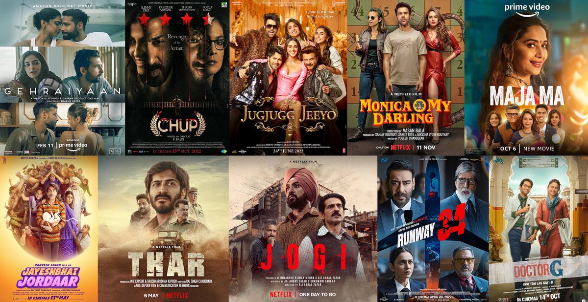 My Fav Top 10 HINDI Films 2022!

#Gehraiyaan | #Chup | #JugJuggJeeyo | #MonicaOMyDarling | #MajaMa | #JayeshbhaiJordaar | #Thar | #Jogi | #Runway34 | #DoctorG