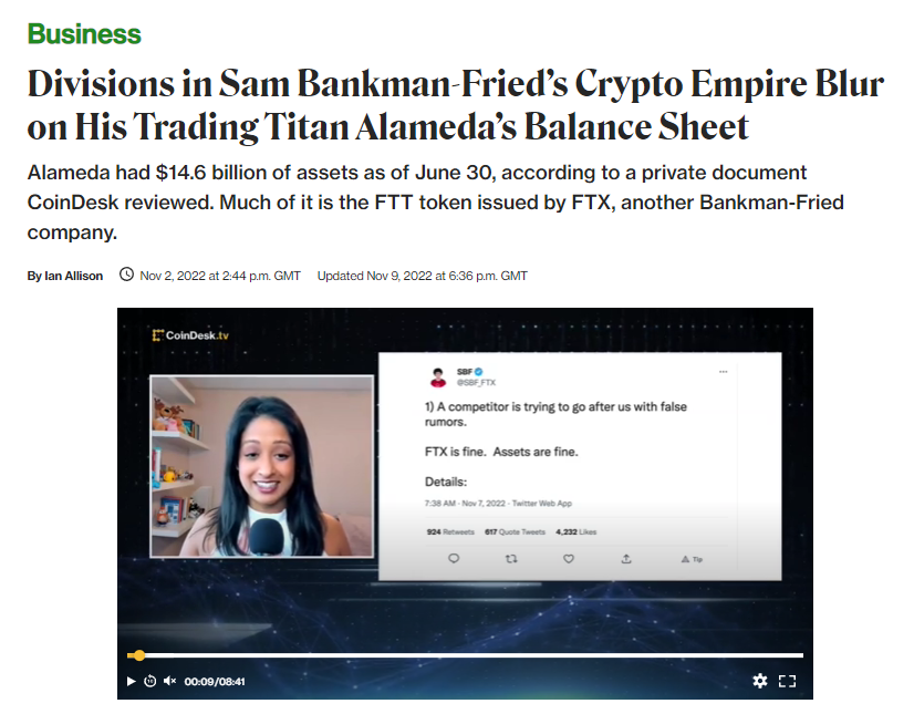 cryptomancc's tweet photo. 6/ retail ทั้ง institutional ต่างเจ็บกันทั่วหน้า แต่ #CryptoWinter2022 ก็ยังไม่จบลง ตามมาด้วยเหตุการณ์ที่หนักกว่า #LunaCrash อีกด้วย กับ #FtxCrash ที่เริ่มมาจากรายงานของ CoinDesk ที่แจ้งว่า balance sheet ของ Alameda Reserch (บริษัทเทรดดิ้งของ SBF เจ้าของ FTX Exchange) ส่วนมากมี https://t.co/7J56VMxBE4