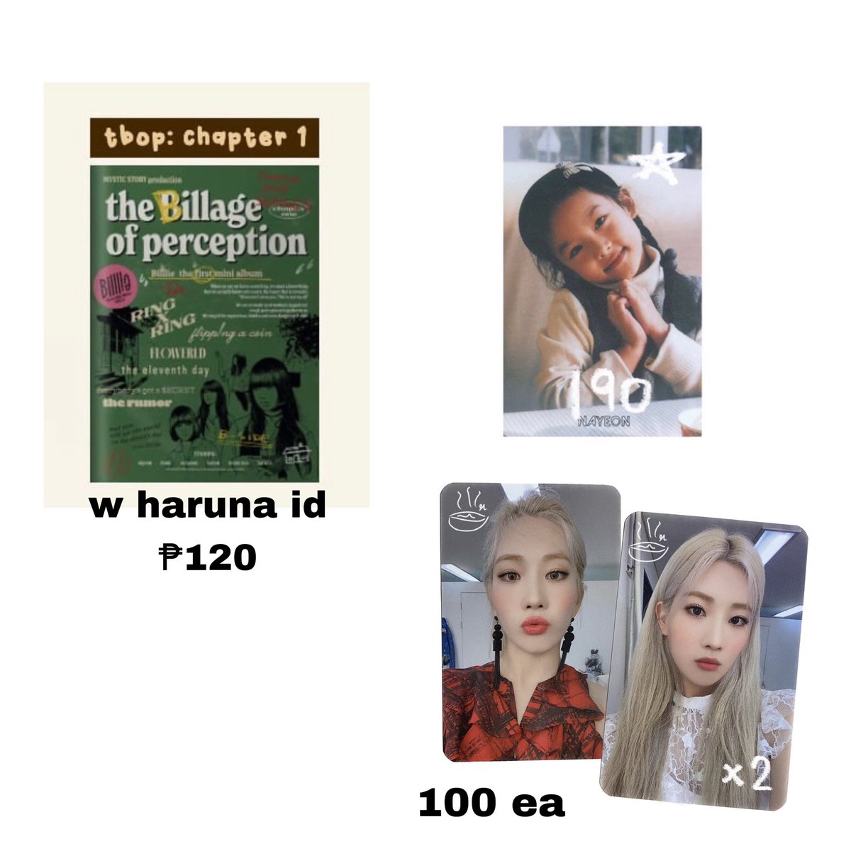 ⩩﹕wts  lfb  ph  ☁️﹒

     nayeon bunny set
     🥡 ,,  1st pic pcs + any 
     1 from the second pic

     ♡ — 🍥 !!  onhand

     🍜 %  read pinned ୨.