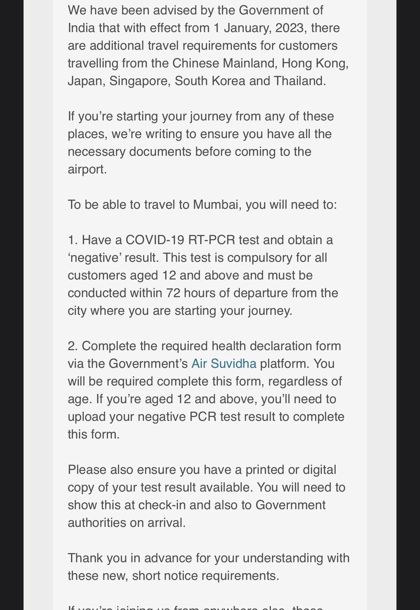 therishikesh's tweet photo. @AnoopMV04222536 @MoHFW_INDIA @PMOIndia @mansukhmandviya @DrBharatippawar @PIB_India @mygovindia @MIB_India @DDNewslive @AmritMahotsav @airnewsalerts Hi Anoop, I got an Email from Cathay that RTPCR is for above 12 years. I am not sure about others. Irrespective I did it for my younger one who is less than 12. Meanwhile waiting for Air Suvidha portal to open. https://t.co/tENFc8mxLA
