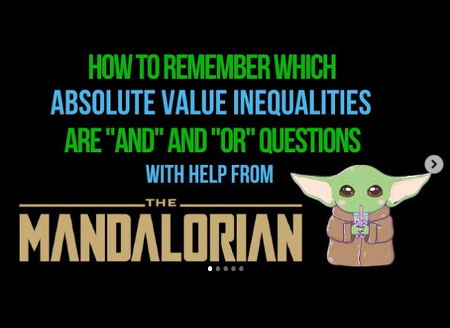 eughung's tweet photo. Another one of my fave things in 2022 from the #MultiverseOfMathness: Teaching my algebra students a way to remember which absolute value inequalities are "and" questions and which ones are "or" - the directions of Baby Yoda's ears! #MTbos #ITeachMath #MathEd https://t.co/Np6ELmgVWY