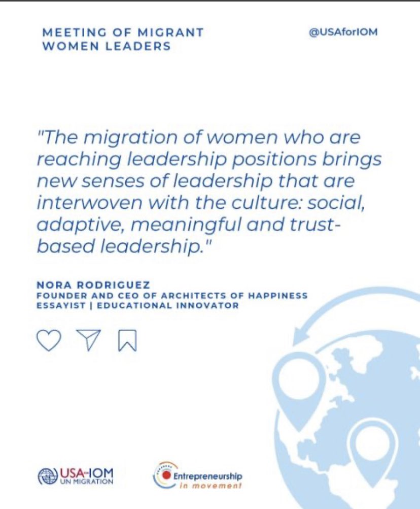 N_RodriguezHSI's tweet photo. Es un honor para mi que USA for IOM se haya hecho eco de mis aportaciones en “Meeting of Migrant Women Leaders”, sobre el impacto de las mujeres líderes migrantes en el nuevo escenario global. Reflejando desde la iniciativa” #IMD #norarodriguez.com #autoliderazgofemenino https://t.co/4g5vvFKecV