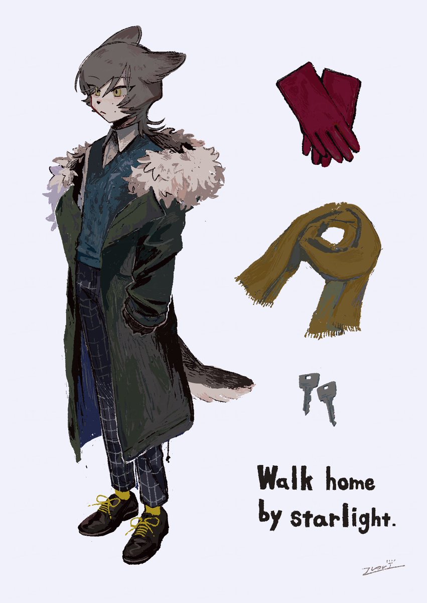 pants fur trim coat tail simple background solo animal ears  illustration images
