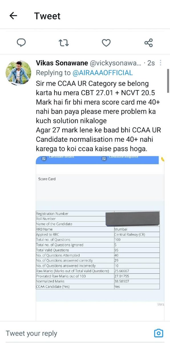 vickysonawane88's tweet photo. #Decrease_CCAA_CutOff
@AshwiniVaishnaw 
@AIRAAAOFFICIAL 
@RailMinIndia 
@ShivaGopalMish1 https://t.co/D4Uhgyfk6e