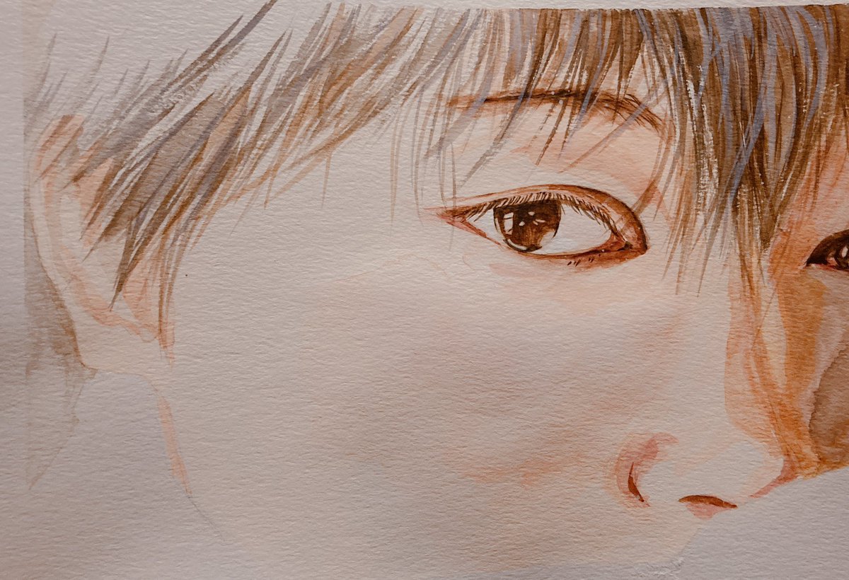 close-up 1boy male focus solo brown eyes traditional media reflection  illustration images