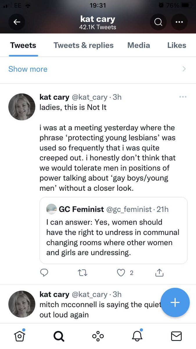 joannaccherry's tweet photo. It seems @kat_cary has a problem with me because I’m a lesbian. Here is her tweet targeting me after I spoke about safeguarding issues at a branch meeting. I would make an official complaint about the homophobia but so far my complaints have been ignored. https://t.co/xJ2RFEAjrG