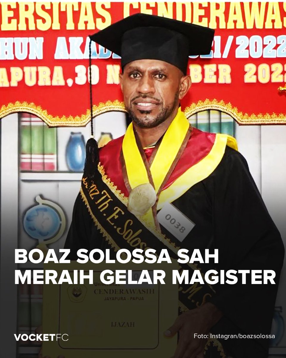 vocketfcID's tweet photo. Boaz Solossa sah meraih gelar magister https://t.co/sL9KoSWOzZ (Magister sains).

Sukses di dunia sepak bola Tanah Air, juga peduli pendidikan. Selamat 👏 https://t.co/Q55wX55uA1
