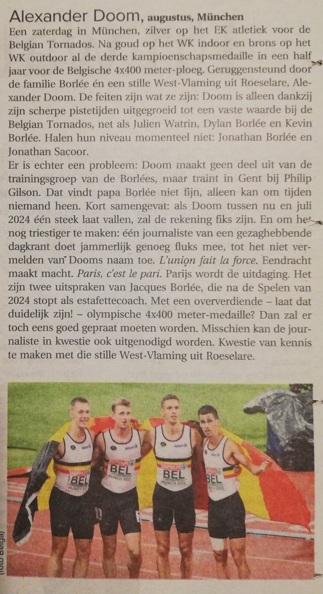 Mooi verwoord @Frank_Buyse... Een strijd die ik, als regionaal atletiekmedewerker van die specifieke dagkrant, al jaren voer: erkenning voor die stille West-Vlaming!!
#alexanderdoom #belgiantornados