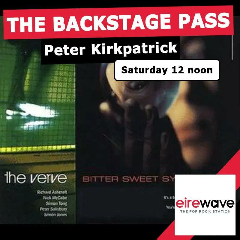 eirewave's tweet photo. 🚨 THE BACKSTAGE PASS 🚨
Join Peter Kirkpatrick this morning at 12 noon for the incredible story of 'Bitter Sweet Symphony' from @genuineverve 🎶
#TheBackstagePass
👇LISTEN HERE 👇
https://t.co/7CvryzSPbU
#theverve #thevervefan #radiouk https://t.co/P6llCxw4hK