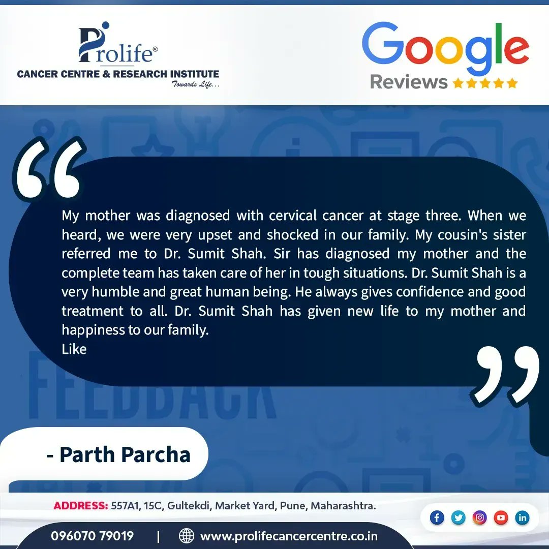 See our Patients Review!!😊
Know what our happy patients think about our treatments.
Here sharing with you the Google review of our patient Parth Parcha
📞- 9607079019
🌐- buff.ly/2QBVQ2L
.
.
#googlereview #review #patientreview #prolifecancercentre #drsumitshah #pune