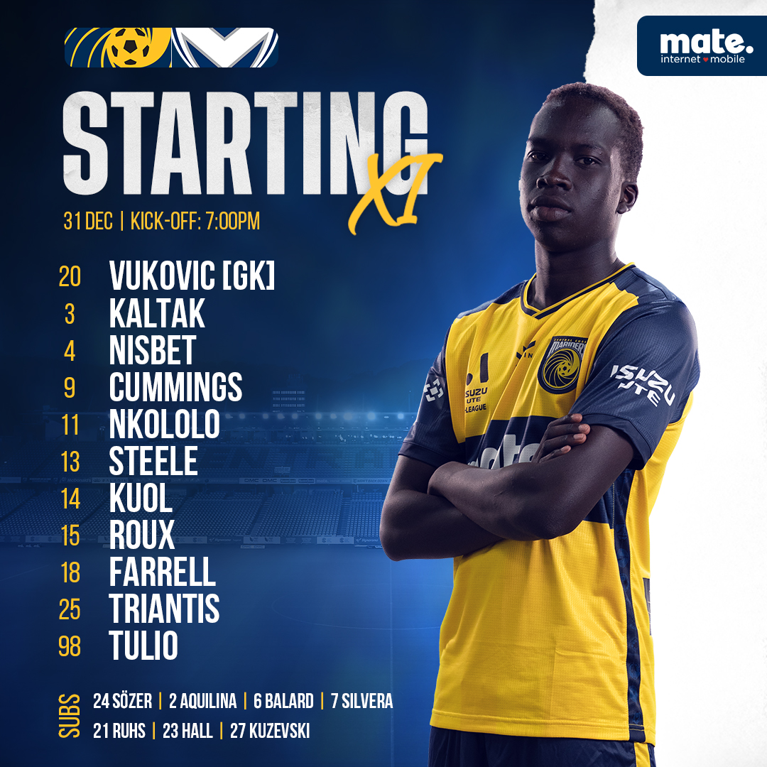CCMariners's tweet photo. Our team for tonight is locked in! Garang starts his final Mariners match 🔒🌴

#CCMvMVC #CCMFC #WontBackDown #OurParadise https://t.co/gVfVjGbxs8