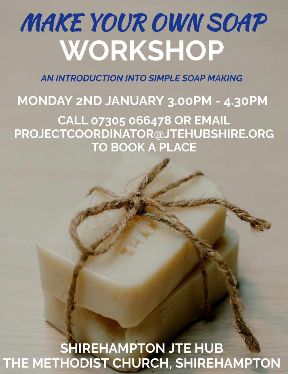 Back by popular demand we will have another basic soap making workshop on Monday 2nd January. Free to attend and all materials are provided.