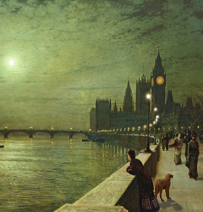 John Atkinson Grimshaw (1836–1893): Reflections on the Thames, Westminster (detail), 1880, oil on canvas, Leeds Art Gallery, England