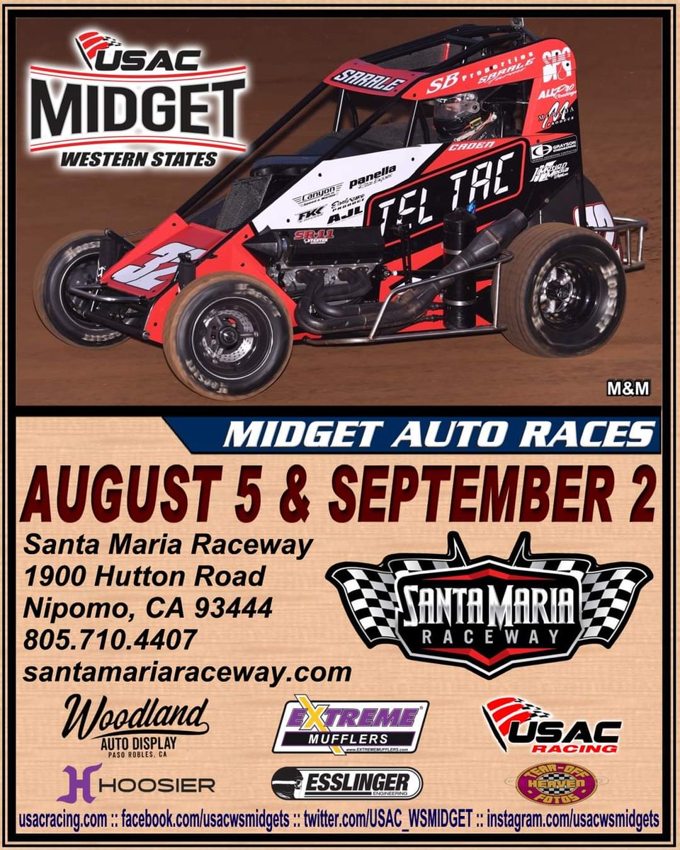 USAC_WSMIDGET's tweet photo. The USAC Western States Midgets will return to Santa Maria Raceway for two (2) action packed nights in 2023!
#USAC #usacmidget #usacnation #usacracing #usacwesternstatesmidget #usacmidgets #woodlandautodisplay #esslingerengineering #tohf #santamaria #santamariaraceway https://t.co/VrWfCfmQX4