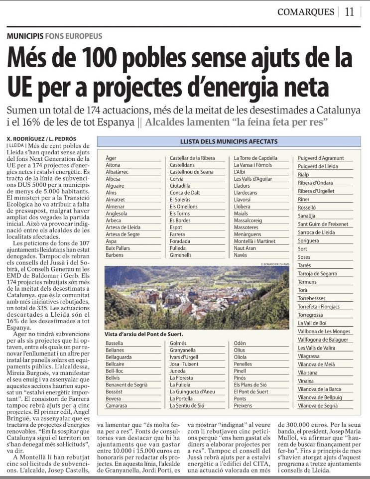 Quina enganyifa i presa de pèl per part del gobierno mas progresista de la història. El món rural a Catalunya, queda sense unes inversions, que podien ajudar al fet que la gent sobretot els joves , es quedessin als pobles. <a href="/AitonaR/">Aitona Republicana</a> <a href="/butiaitona/">Josep Antoni López i Blanco</a> <a href="/DiputacioLleida/">Diputació de Lleida</a> <a href="/ErcSegria/">ERC Segrià</a>