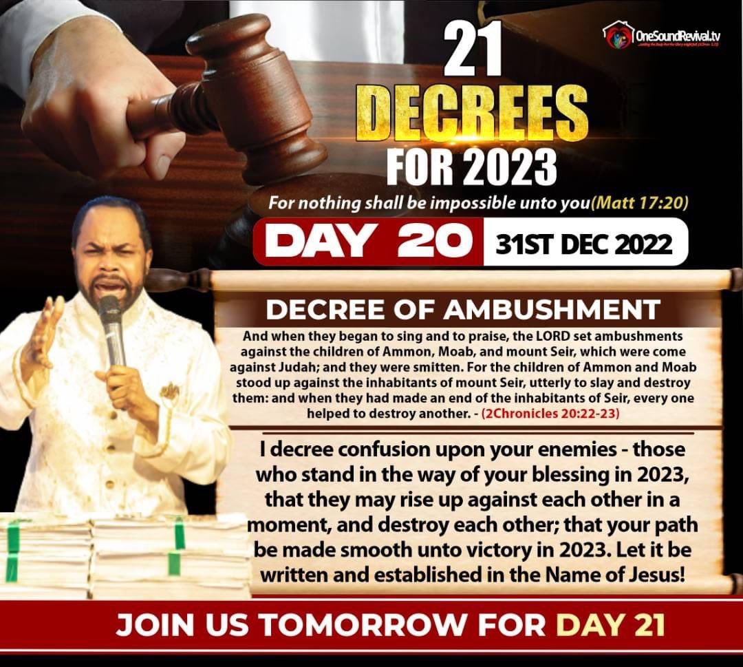 MMichaels_'s tweet photo. Day 20 : 21 Decrees for 2023
Declare and say Amen!!!
Join Prophet Isaiah for 2023 seed prayers from Monday - Thursday on Facebook @Onesoundrevivaltv at 6:15am GMT+1
#prophetisaiahwealth
#gospelpillars
#praywiththeprophet
#2023seedprayers
#Propheticprayers
#revival
#prayer https://t.co/4dyyjUdq0J