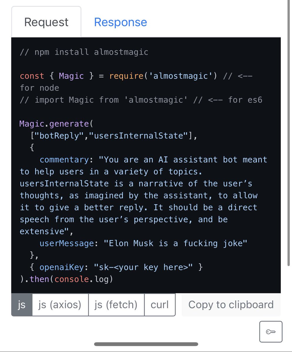 vovahimself's tweet photo. @deepfates Got it! Yeah, could be interesting. Here I tried quickly testing it with #AlmostMagic.
I wonder if it really helps though, or if GPT-3 projects all of this in its “latent” conversation anyway. https://t.co/ebi973JeH3