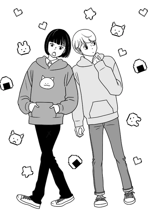 発売中の月刊!スピリッツ2月号に「縁もゆかりも」24ページ載ってます。↓今回のトビラ絵と、好きなコマの制作過程。
室内等の背景、前はShadeだったけど最近はBlender(夫)。
ペン入れでヒイロの手をうっかり描き忘れたものの、仕上げのときにスタッフが描いてくれていたようです。ありがとう! 