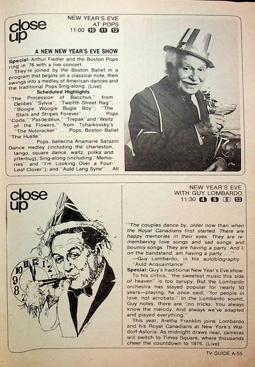 Dec 31 '75 - Growing up not far from Boston, the Boston Pops always seemed like a local thing. It was when I got older that I learned they were recognized nationwide. Tonight you get the Pops or Guy Lombardo to bring you into 1976 #TVGuide #OTD #1970sTV #1970s