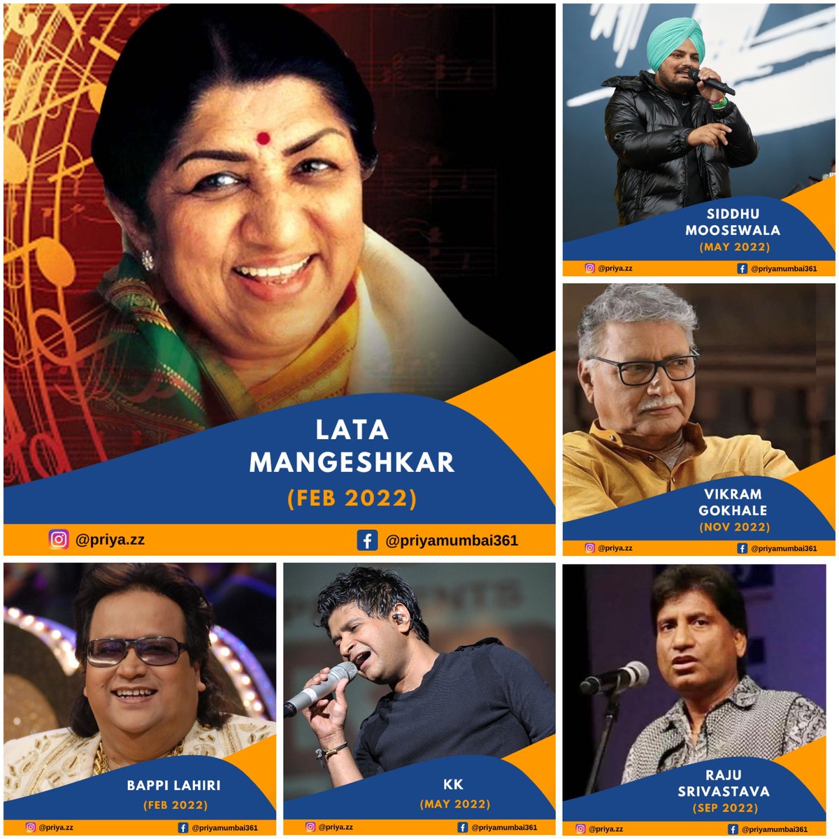 mumbaipriya361's tweet photo. We have lost these Great Souls in 2022 ,
We will always miss them because no one ever gonna replace them.
#celebrity #RIP #love #actor #model #bollywood #greatsouls #beautiful #photography #celebrities #music #singer #famous #artist #RAJUSRIVASTAVA #explore #LataMangeshkar https://t.co/kJjrdRpST7