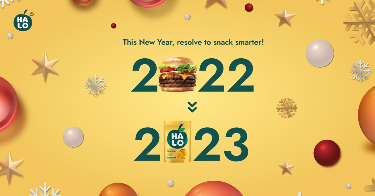 halosnacks's tweet photo. The best things always come from happiness and feeling good. This New Year’s eve, choose wellness with the best snacking option for you! Forget processed and heavily salted chips, and try out HALO! 
Now available on Amazon and Cred. Order now!

#HALOSnacks #Tasty #HappyNewYear https://t.co/Ds09cBXBL9
