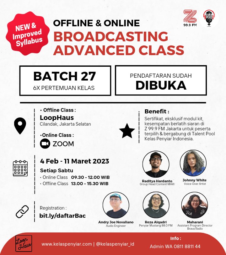 kelaspenyiar_ID's tweet photo. Bukan cuma wajah aja yg makin glowing di 2023, tapi jgn lupa skill kamu juga😁
Ada 2 program yg hadir nih di 2023. New & Improved Syllabus #BroadcastingAdvancedClass Batch 27 & kelas TERBARU #PublicSpeakingClass Batch 1.
Yuk daftar sekarang! https://t.co/eNy5xWCvna