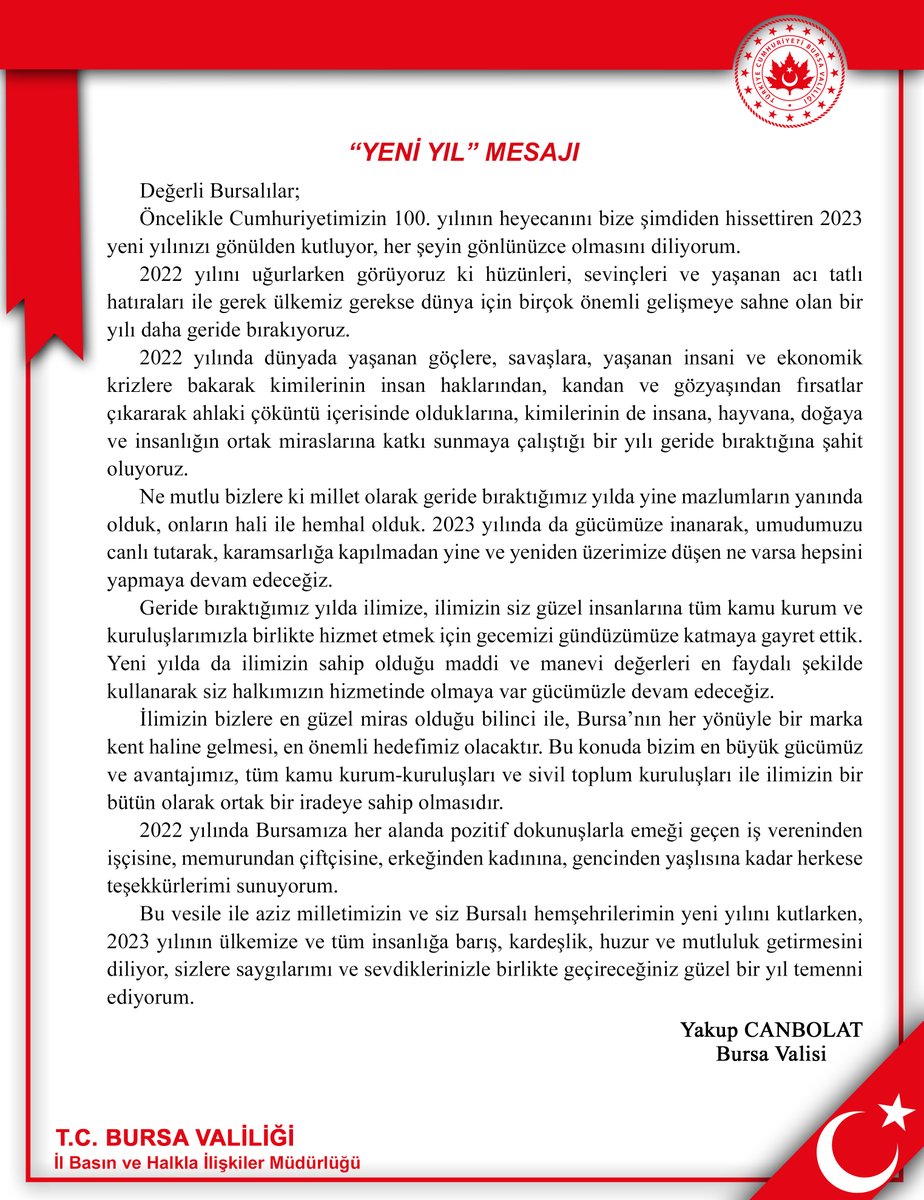 Vali <a href="/YakupCanbolat/">Yakup CANBOLAT</a>'ın "Yeni Yıl" Mesajı
