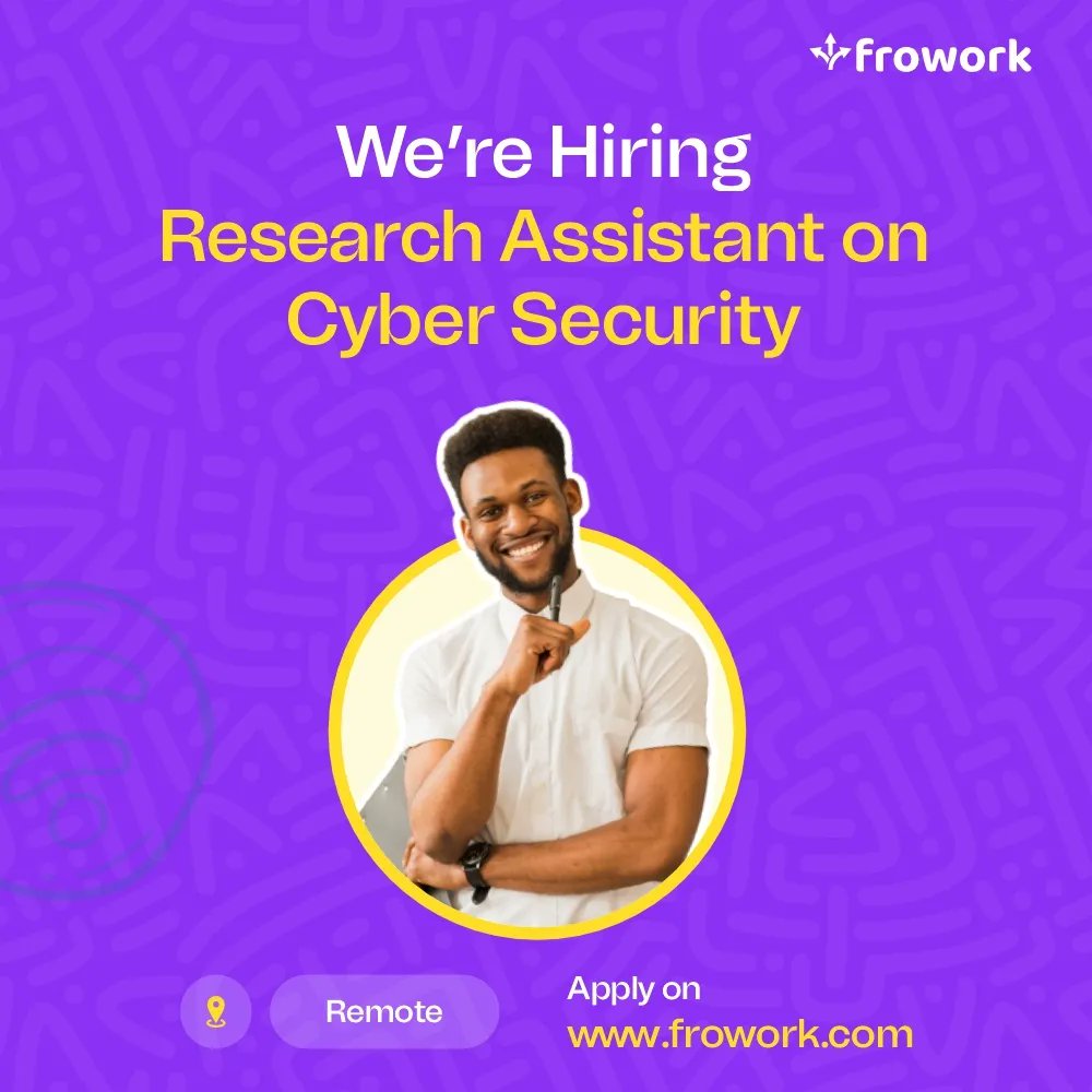 FroWork's tweet photo. We're hiring!!!
Remote Cybersecurity Research Assistant.
Apply via the link below:
https://t.co/RBZjP4IqRY
#cybersecurity #remotejobs #frowork https://t.co/EW2YtB5f5K