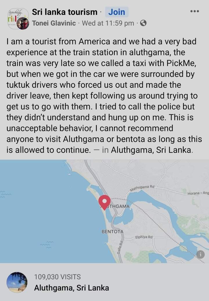 SahanSalgadoe's tweet photo. @fernandoharin Many tourists are facing difficulties by tuk tuk drivers and their exorbitant prices. Even as a local I faced the same in Jaffna and Ella. Use your powers, do something! Mandate meter taxis and @PickMeLK @Uber vehicles #SriLanka #tourism #ahangama https://t.co/yeJ5AZrwpo