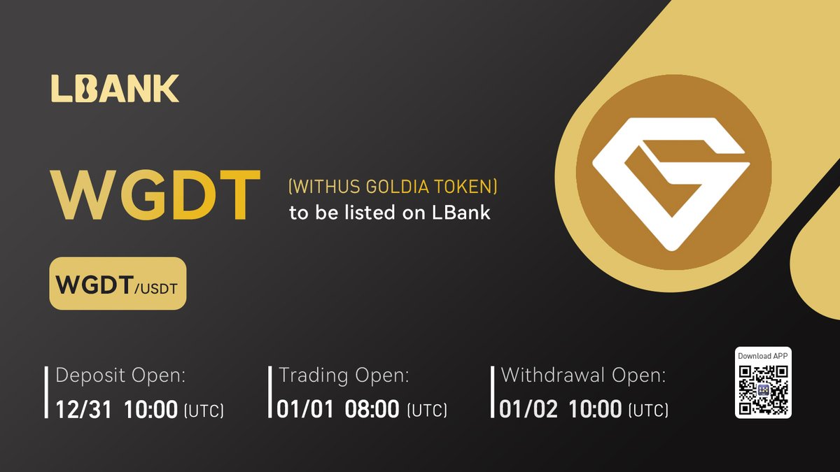 LBank_Exchange's tweet photo. 🌈 New #listing

⛵️ $WGDT(WITHUS GOLDIA TOKEN) will be listed on LBank！@official_WGD

WGDT provides holders with WITHUS ecosystem benefits and enables attractive opportunities, innovative products and services in the digital asset space.

 👉 Details: https://t.co/aOIkiS9hT7 https://t.co/Mne0zZAvQW