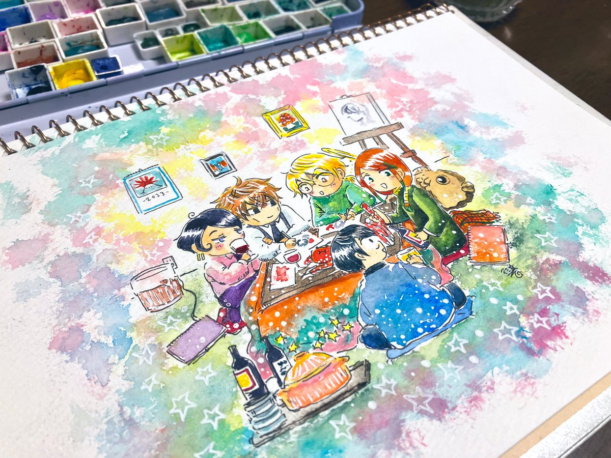 水彩描き納めな感じです。
これからいろいろ呑んだくれるのでふらりと浮上するかもしれませんが今年最後に水彩できてよかったです…何となく気持ち的にインクトバの時に師弟が創作の真ん中の位置をバトンタッチしたのかなと思ったりしてました。みんな大好きです。