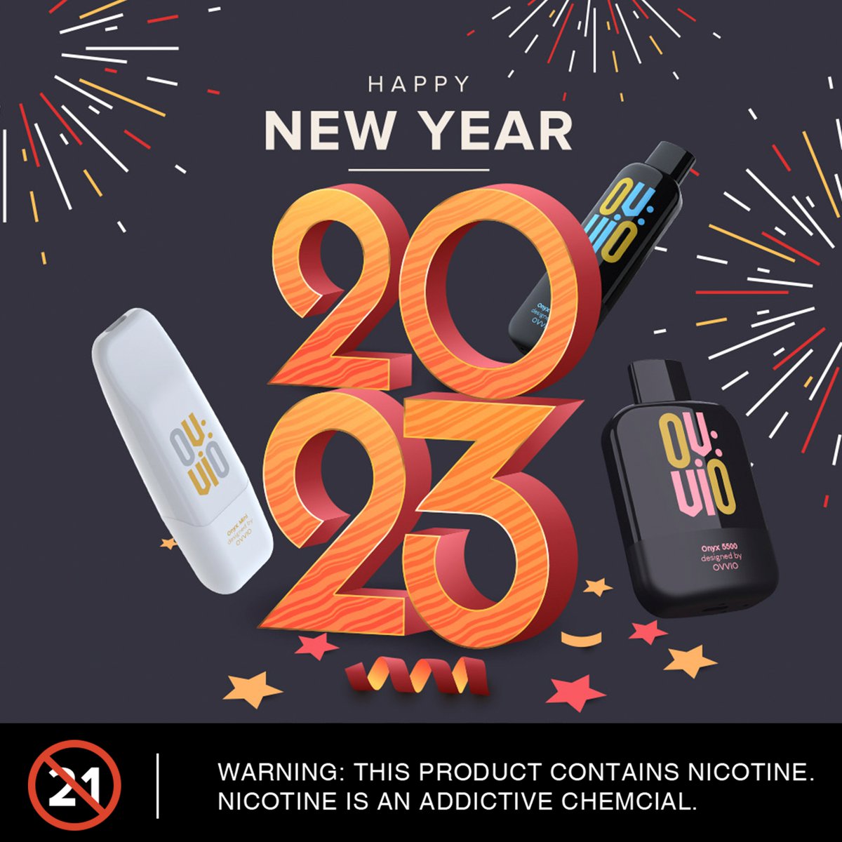 ovvio_world's tweet photo. Happy New year! let's let us follow the joyful beginning and rock this year with new energy and more intensity.🥳🥳🥳
·
WARNING: This device contains nicotine, nicotine is an addictive chemical.
·
#OVVIO #disposablepodvape #uniquevapeflavor #bestdisposableflavor #happynewyear2023 https://t.co/cOUBcdA6BP
