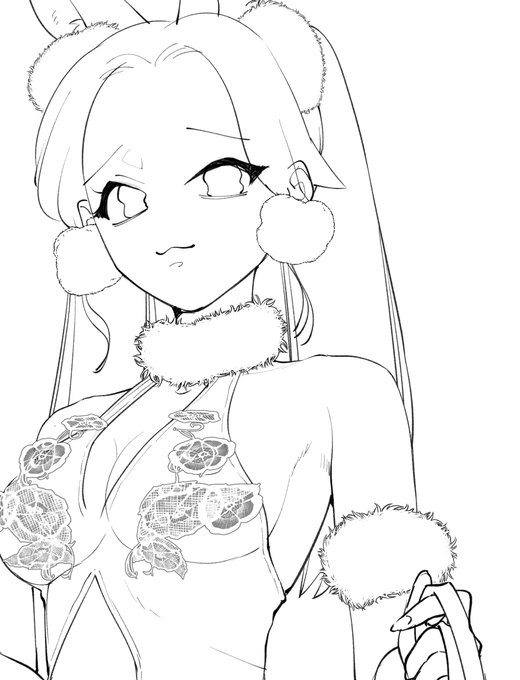 いただいたお下着参考に線画進捗🍑🐰 