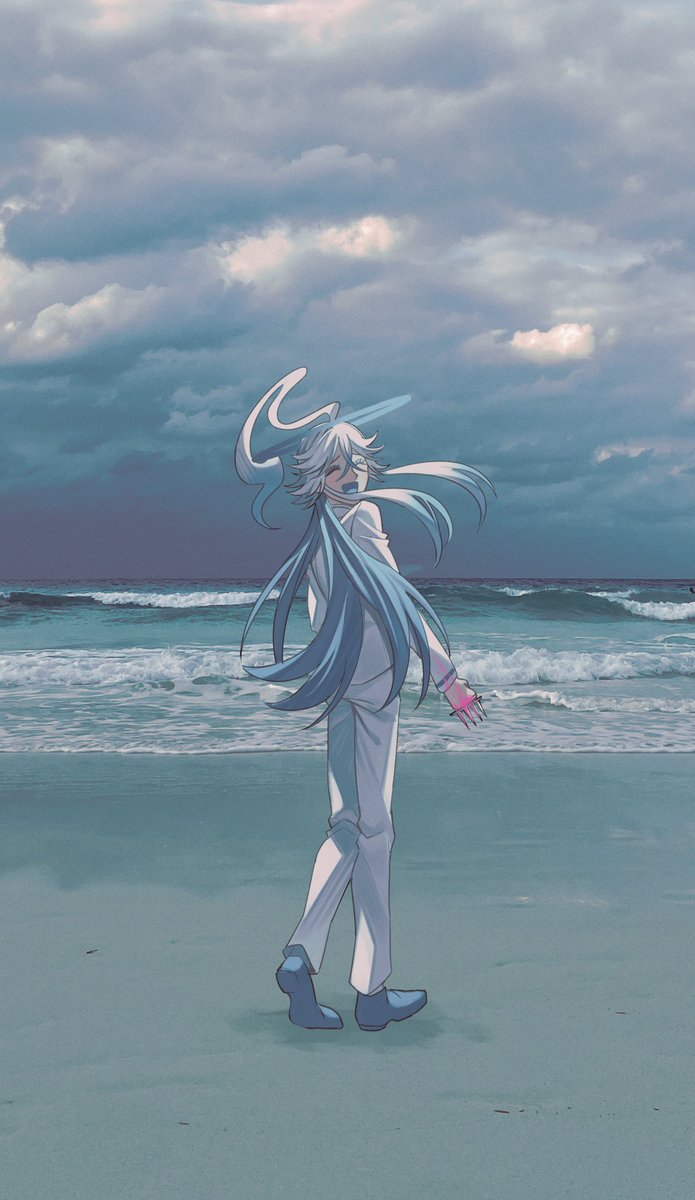 solo cloud long hair beach ocean white pants pants  illustration images
