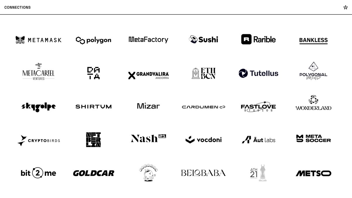 We've evolved alongside projects we admire such as:

<a href="/VENTURE_DAO/">METACARTEL VENTURES</a>
<a href="/DATA_Index/">DATA Economy Index</a>
<a href="/Nash21_io/">Nash21</a>
<a href="/tutellus/">Tutellus</a>
<a href="/grandvalira/">Grandvalira Andorra</a>
@ATH21cripto
<a href="/cocobayworld/">COCOBAY 🥥</a>
<a href="/metso_io/">METSO</a>
<a href="/Mizar_com/">Mizar</a>
<a href="/vocdoni/">Vocdoni 🗳️ Secure voting</a>
<a href="/polygonalmind/">Polygonal Mind</a>
<a href="/opt_aut/">Āut Labs</a>
<a href="/DeFi_Wonderland/">Wonderland</a>
<a href="/BanklessHQ/">Bankless</a>
<a href="/Cardumencapital/">Cardumen Capital</a>
<a href="/fastlovestudios/">Fastlove Studios</a>
<a href="/TheMetaFactory/">MetaFactory</a>
&amp; more