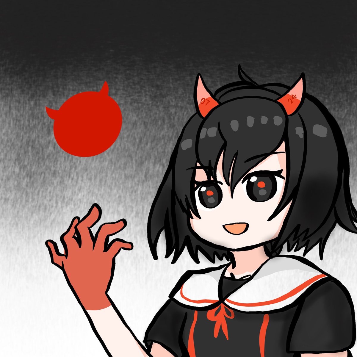 1girl black hair horns gloves black eyes solo short hair  illustration images