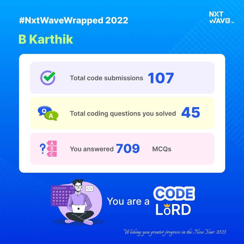 B__Karthik's tweet image. Hello all ...sharing this year's achievement.
#nxtwavewrap 
#NxtWave  #ccbpian #ccbp4.0